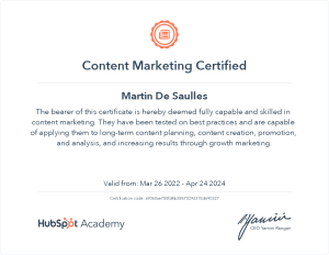hubspot content marketing certificate